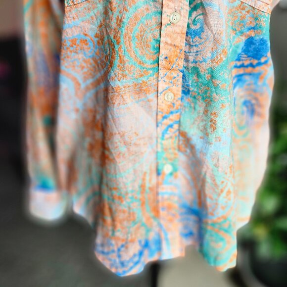 Lauren Ralph Lauren Medium Blue & Orange Abstract Button Long Sleeve Shirt - Picture 5 of 12